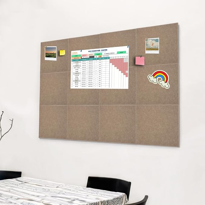 Large Cork Board for Office 48 x 36 in, Brown Bulletin Board, 12 Pack Felt Wall Tiles with Pushpins, Cork Boards for Wall Pin Board Tack Board Cork Boards
