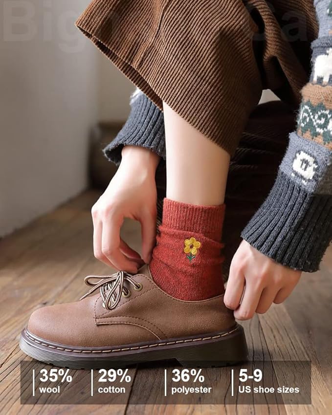 IIG Cute Warm Wool Socks for Women Super Cozy Thick Crew Winter Socks Gifts, 5 Pairs