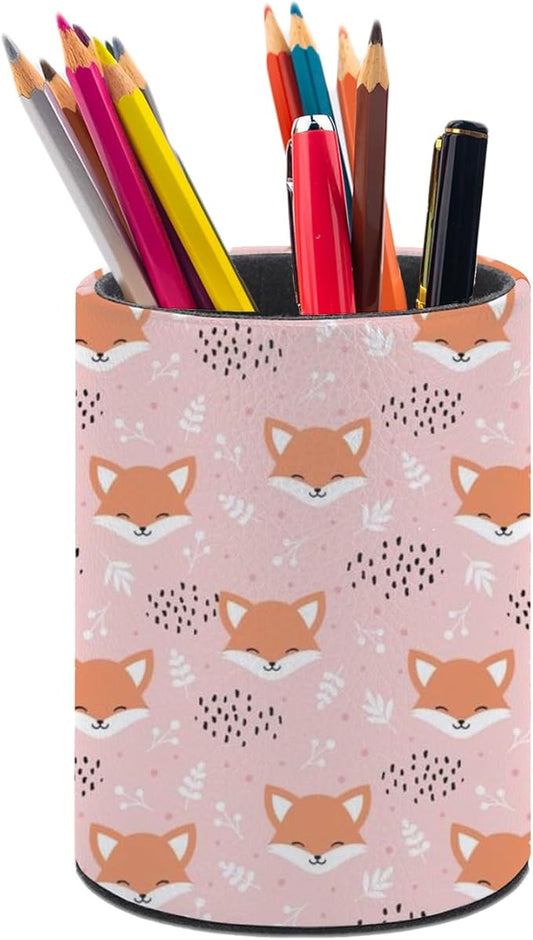 Cute Fox Pen Holder Pencil Organizer Cute Pencil Cup Desk Decor Makeup Brush Holder PU Multifunctional Office Suppliesfor Home Classroom School