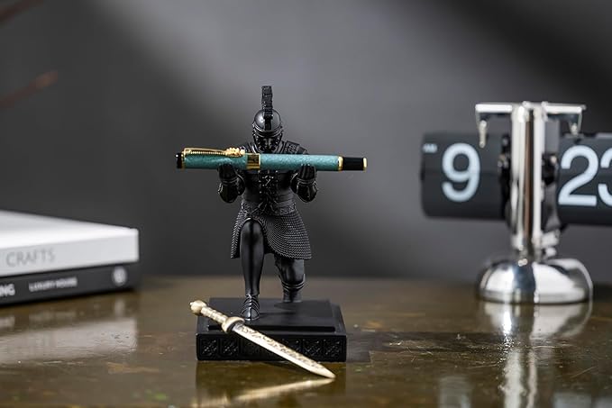 Roman Praetorian Warrior Knight Pen Holder Desk Ornament Resin Pencil Holder Desk Accessories and Organizer For Office with a Letter Opener (Black)