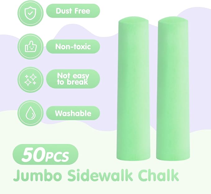 50 Pack Washable Sidewalk Chalks for Kids Non-Toxic Jumbo Chalk for Outdoor Art Play, Colored Chalk for Painting on Chalkboard, Blackboard and Playground