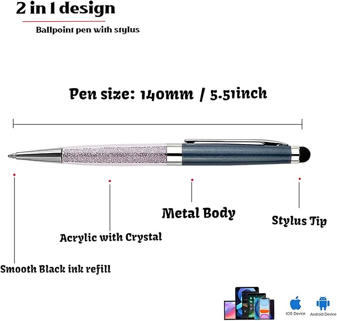 Personalized Ballpoint Pens with Stylus Tip - FREE PERSONALIZATION, Customized with Your Name, Text, Message for Graduation, Anniversaries 12pcs/Pack