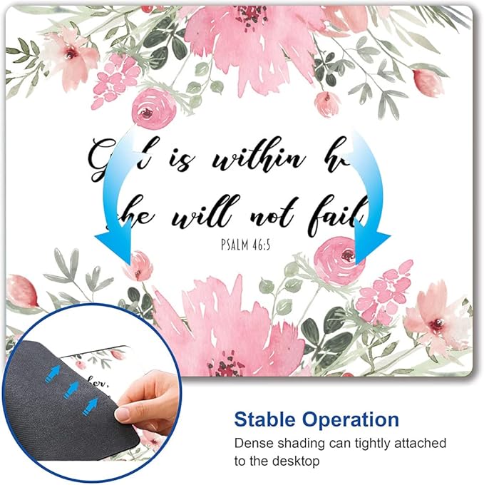 Mouse Pad, Cute Inspirational Quote with Floral Mouse Pad for Women, Washable Square Cloth Mousepad for Office Laptop, Non-Slip Rubber Computer Mouse Pads for Wireless Mouse, Psalm 46:5