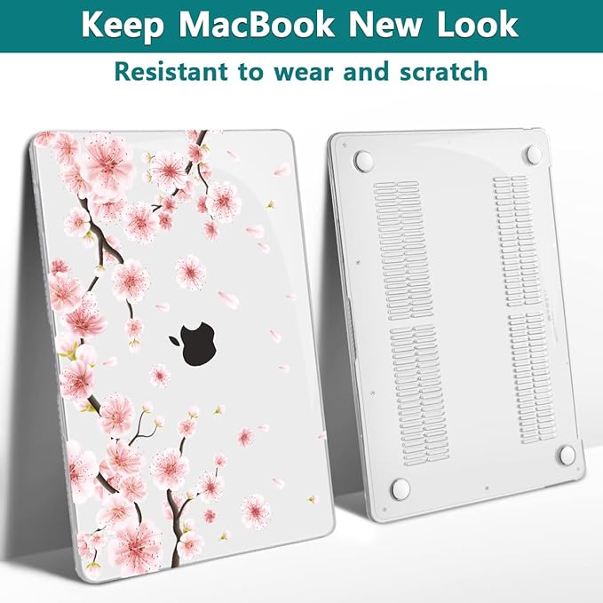Teryeefi MacBook Pro 13 Case 2022 2021 2020-2016 Model M2 M1 A2338 A2289 A2251 A2159 A1989 A1706 with Touch Bar Touch ID, Plastic Hard Cover Shell + Keyboard Skin Screen Protector, Cherry Blossoms