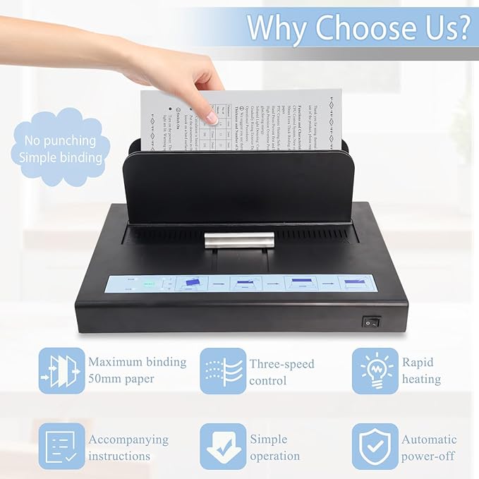 Thermal Binding Machine 500 Sheets Capacity Book Binding Material 110V Binding Machine A3(Short Edge)/A4/A5 Document Heat Binder with 10Pcs Covers (Black)