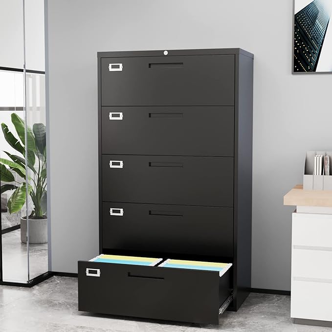 Lateral File Cabinet with 5 Drawers - Metal Steel Filling Cabinets for Home Office - Lockable Storage Cabinet for Hanging Files Letter/Legal/F4/A4 Size-Assembly Required