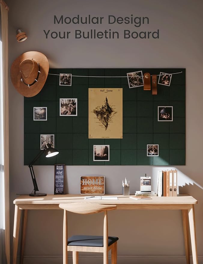 Large Felt Bulletin Board 48" x 36" Cork Board Alternative-12 Pack with 70 Safe Removable Adhesive Tabs, Cork Boards for Walls for Home Office Classroom Pin Board-Aurora Green