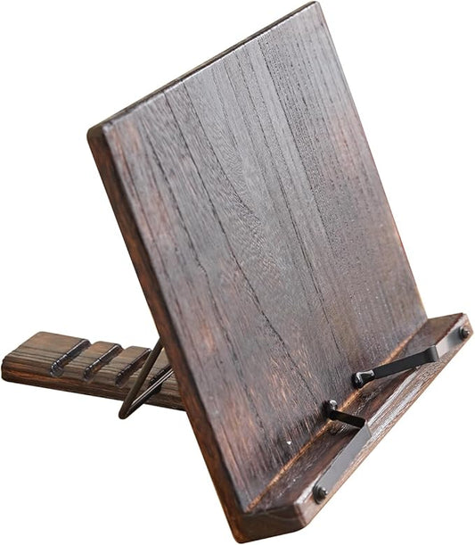 Wooden Book Stand Holder Adjustable,Portable Desktop Organizer for Cookbooks/Tablets,Hands Free Reading Rest with Ergonomic Design, Fits Books & iPads
