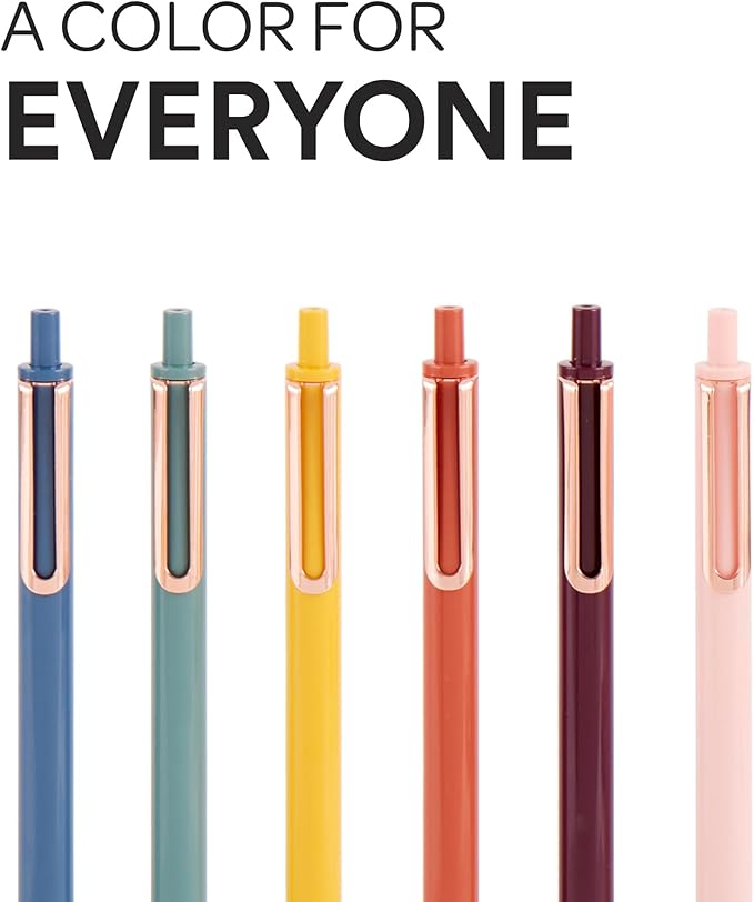 Poppin Stylish Retractable Gel Pens - Fine Point, 0.7mm Tip, Smooth Writing Ink, Metal Clip, Assorted Desert with Black Ink, 12 Pack