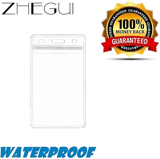 Vertical ID Badge Holder with Clip and Straps Heavy Duty Waterproof Ziplock Clear Plastic Name Tag Holder PVC ID Card Holders by ZHEGUI (25 Pack, Vertical 3.5X2.3)