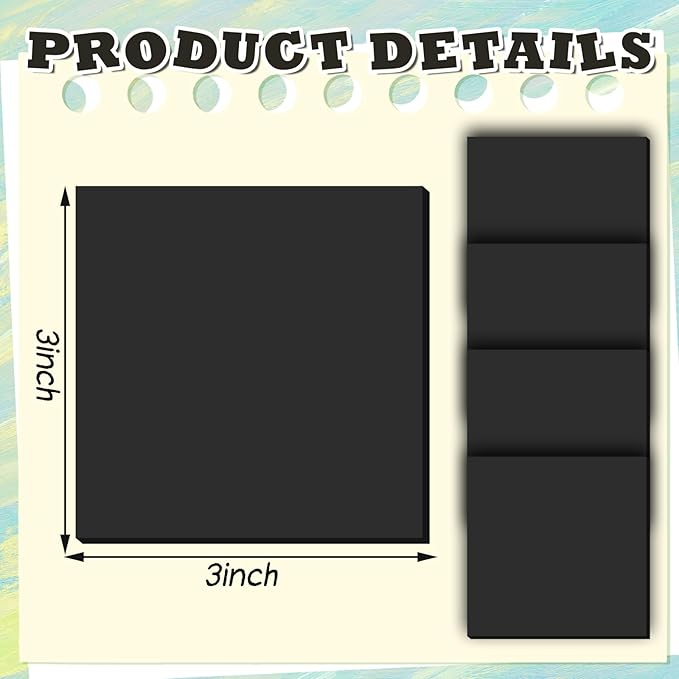 Thenshop 24 Sets Full Adhesive Sticky Notes 3x3 Inches Sticky Notes Adhesive Memo Self-Stick Pads Back to School Supplies Easy to Post for Teacher Coworkers Office 80 Sheets/pad(Black,Unlined)