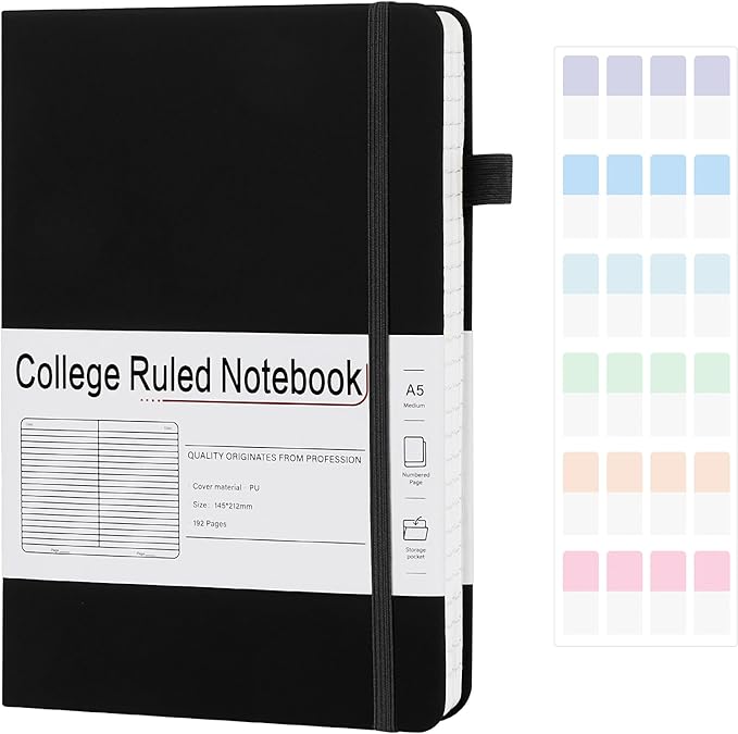 A5 Lined Journal Notebooks for Work, 192 Pages, Medium 5.7 x 8.3inch, College Ruled, Vegan Leather Hardcover Journals for Women Men,1 Pack