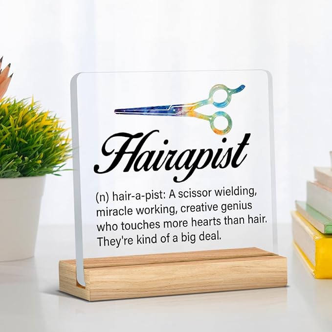 Best Hair Stylist Gift - Hairapist Definition Acrylic Desk Sign Decor for Women Men