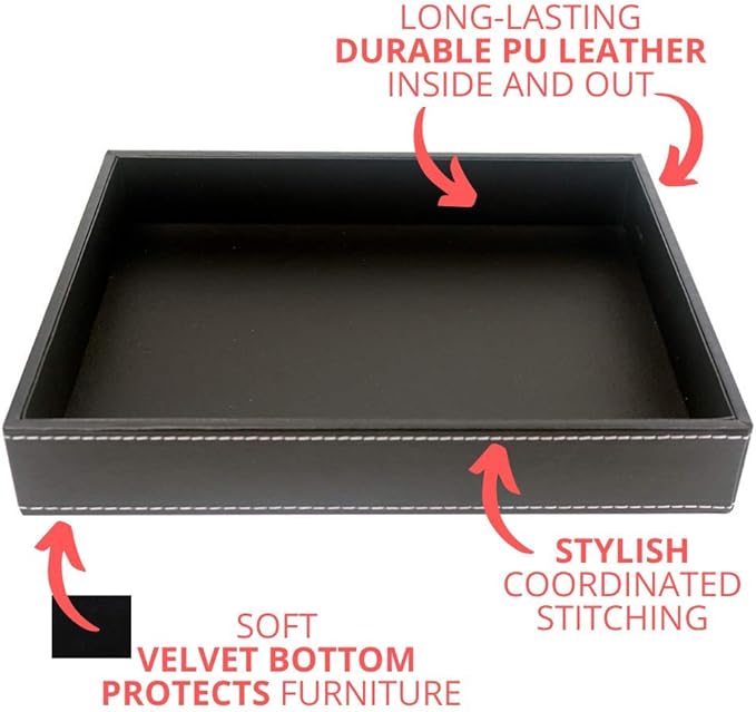 ULTRAY, Valet Tray, Desk Tray, Key Bowl, Nightstand Organizer for Men, Black PU Leather, 10.3 x 8.3 x 1.6 inches