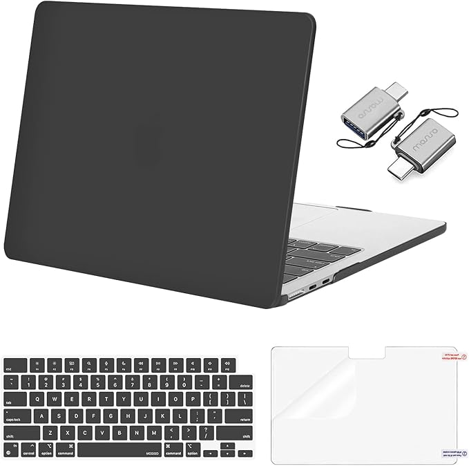 MOSISO Compatible with MacBook Air 13 inch Case 2025 2024 2023 2022 M4 A3240 M3 A3113 M2 A2681, Plastic Hard Shell&Keyboard Cover&Screen Film&Type C for MacBook Air 13.6 inch Case, Slate Gray