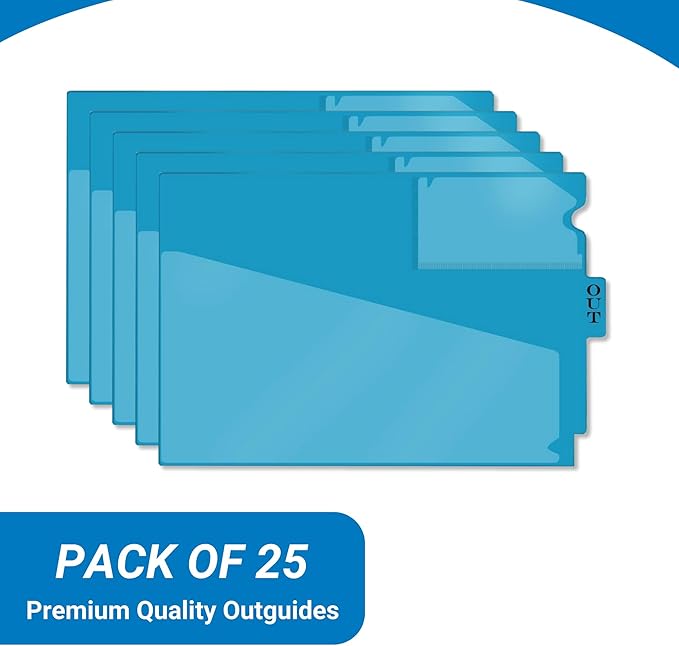 Doctor Stuff - Center Tab Vinyl Outguides, Diagonal Cut Front Pocket, Top Charge Out Slip Pocket, Plastic File Folder, Letter Size 9" x 13-1/4", Light Blue, 25/Box