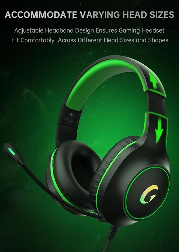 CM7002 Gaming Headset for PS5, PS4, PC, Mac, Switch, Xbox Series, Surround Sound RGB Gaming Headphones with Noise Canceling Microphone, 50MM Dynamic Drivers, 3.5MM Audio Jack, Black Green