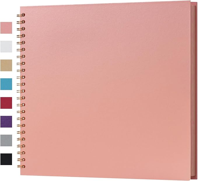 potricher 12 x 12 Inch DIY Scrapbook Album 40 Pages Hardcover Kraft Paper Scrap Book Photo Albums Memory Book for Wedding and Anniversary Family (Pink, 12 Inch)