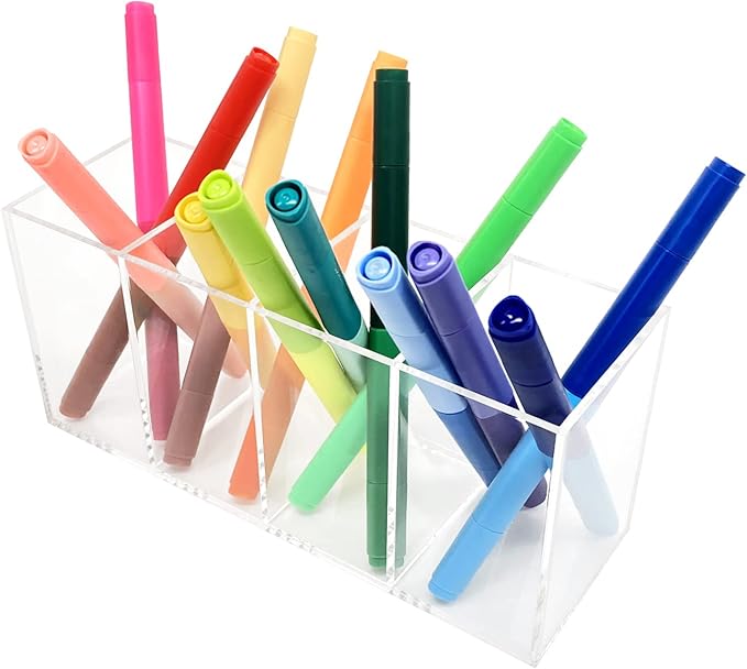 Acrylic Pen Holder 4 Compartments Clear Pencil Holder Organizer Makeup Brush Holder