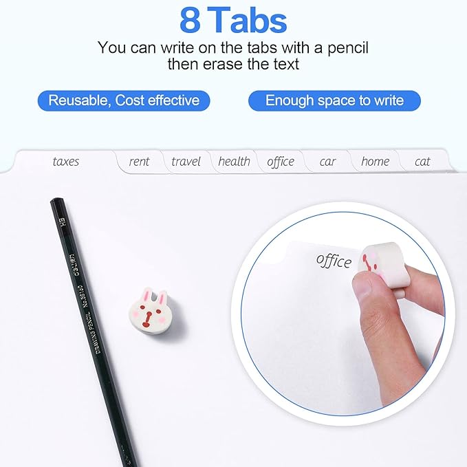 Thenshop 192 Pieces 24 Sets Binder Dividers with Tabs Bulk 8.5 x 11 Inch Write & Erase Big Paper 8 Tab Dividers for 3 Ring Binder(White)