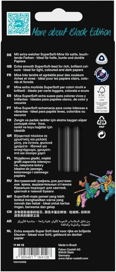 Faber-Castell Black Edition Colored Pencils: 12 Classic