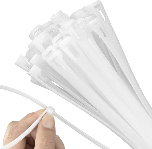 14 Inch Recoverable Reusable Zip Ties, 100PCS White Zip Ties, Outdoor 120 lb. Small Cable Ties, Small Releasable Plastic Ties, Removable Wire Ties for Wire Management Outdoor Patio