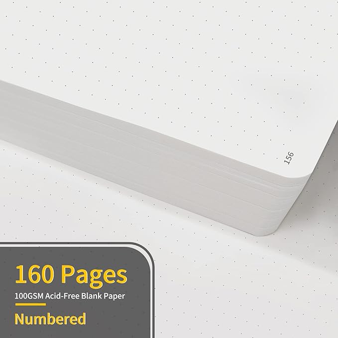 Annecy Numbered Bullet Dotted Journal Notebook, Medium 5.5x 8.25, 160 Pages 100GSM Writing Paper, A5 Turquoise Faux Leather Cover with Pen Loop