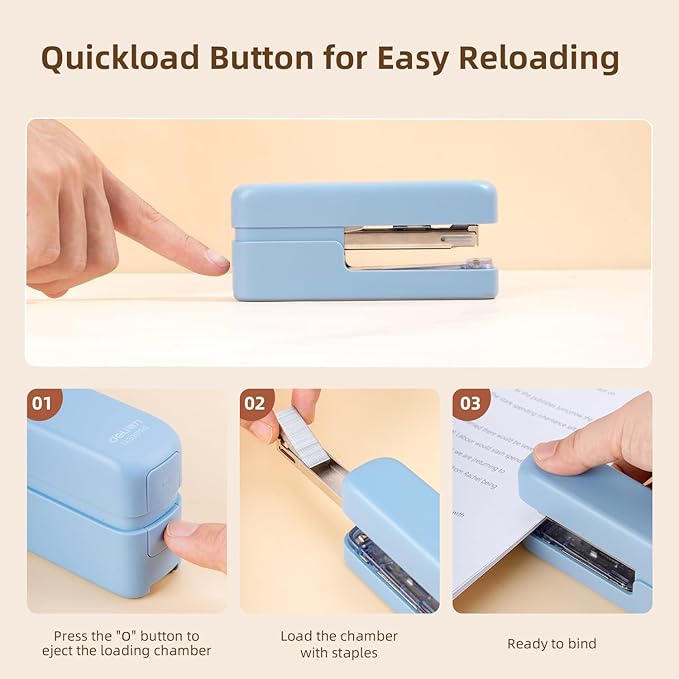 deli Stapler, Desktop Staplers with Integrated Staple Remover, 45 Sheet Capacity Office Stapler, 2 Pack, Blue
