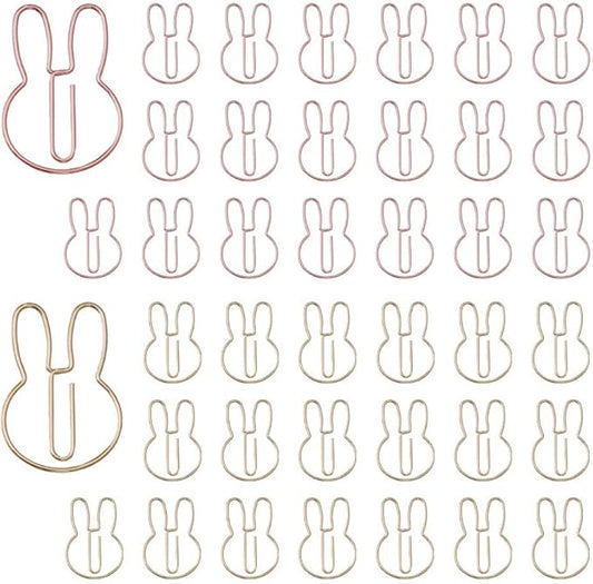 OWLFAVO 40pcs Rabbit Shape Paper Clips with Clear Box, Rose Gold and Yellow Gold, Funny Cute Paperclips Bookmarks Planner Clips for Fun Office Supplies School Gifts Wedding Decoration