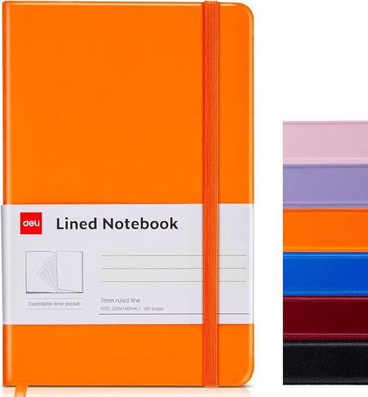 deli A5 Lined Journal Notebook, 160 Pages Hardcover Writing Notebook, 5.5"x8.2" College Ruled Notebook for Office, School, Work Notes (Orange)