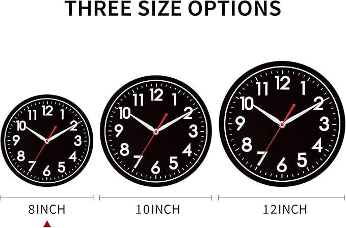 AKCISOT Wall Clock 8 Inch Silent Non-Ticking Modern Clocks Battery Operated - Analog Small Classic for Office, Home, Bathroom, Kitchen, Bedroom, School(Black)