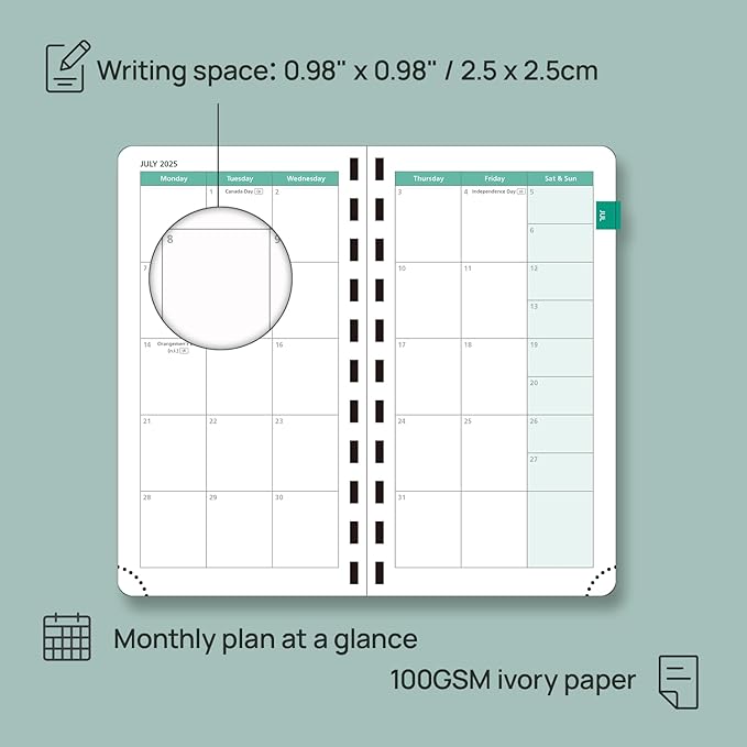 POPRUN Pocket Planner 2025-2026 (Slim Size 3.5'' x 6.5'') Academic Purse Calendar (July 2025 - June 2026) with Hourly Time Slots, 100GSM Thick Paper, Spiral Soft Cover - Night Sky Blue