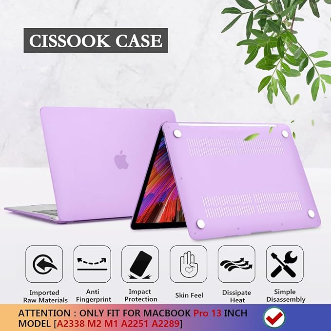 CISSOOK Case for MacBook Pro 13 Inch 2020-2025 Release M1 M2, Laptop Hard Shell Cover for MacBook Pro 13" A2251 A2289 A2338 Model with Keyboard Cover and Screen Protector, Matte Purple