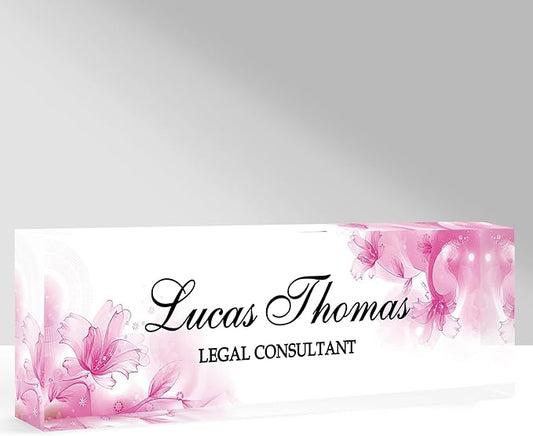 Custom Name Plate for Desk, Personalized Acrylic Office Name Sign with Name & Title, Elegant Desk Decor for Women Men, Employee Appreciation Gift (Pink-1)