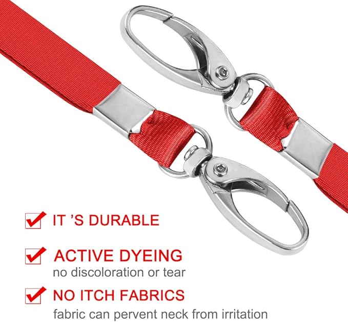 10pack Lanyards for Id Badges Holder Bulk Lanyard with Clip Swivel Hooks for Name Tag ID Badge Holder,Students, Employees (10, Red)