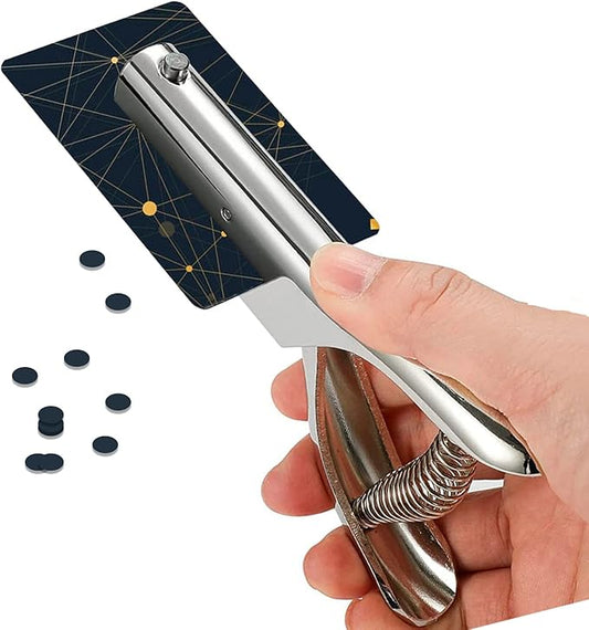 Single Hole Punch 2 Inch Reach Deep Throat Heavy Duty Tab Zinc Alloy Silver Long 1/4 Inch Hand Held Leather Punch for Scrapbook Paper ID Card PVC Badge Photos