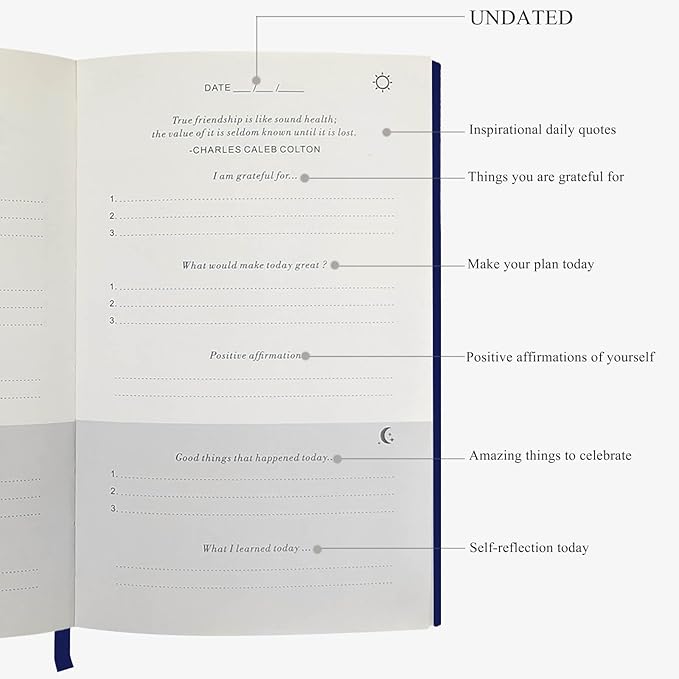 The Gratitude Journal - A Few Minutes a Day for More Happiness, Optimism, Affirmation & Reflection - An Effective Manifestation Guide Journal, Undated Daily Journals for Women & Men