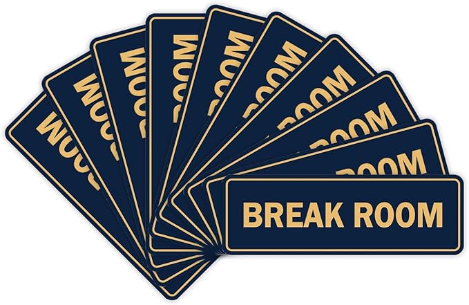 Standard Break Room Door or Wall Sign - Blue/Gold - Large 10 Pack