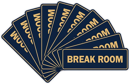 Standard Break Room Door or Wall Sign - Blue/Gold - Large 10 Pack