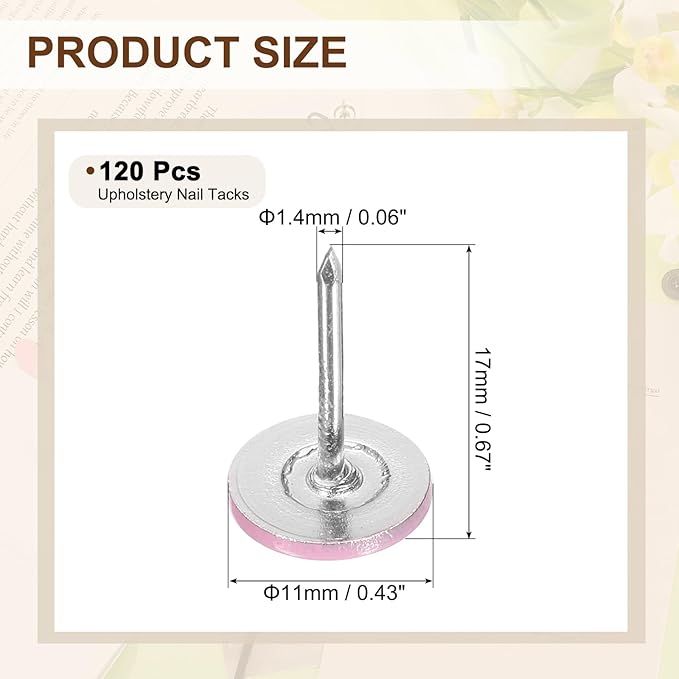 uxcell 120Pcs Push Pins, 11mmx17mm Round Flat Head Decorative Thumb Tacks Upholstery Tacks for Cork Board Office Wall Hangings, Pink