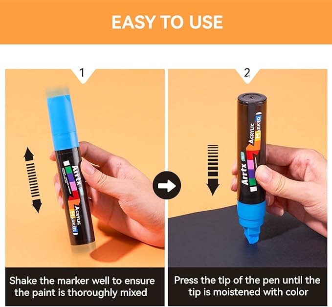 Arrtx 10-Piece Jumbo Acrylic Paint Markers, 15mm Felt Tip, Waterproof, Odorless, Non-Toxic, Multi-Surface Art Supplies for Rock Painting, DIY Crafts Making