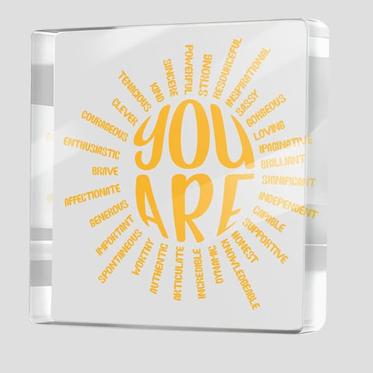 Sunshine Gifts for Women Men Friends, Motivational Reminder Desk Decor Acrylic Sign, You Are Positive Affirmation Desk Accessories Signs for Table Top Cubicle Room Office