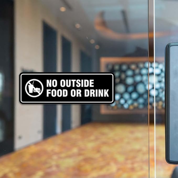 Standard No Outside Food or Drink Door/Wall Sign - Black/Gold - Small 1 Pack