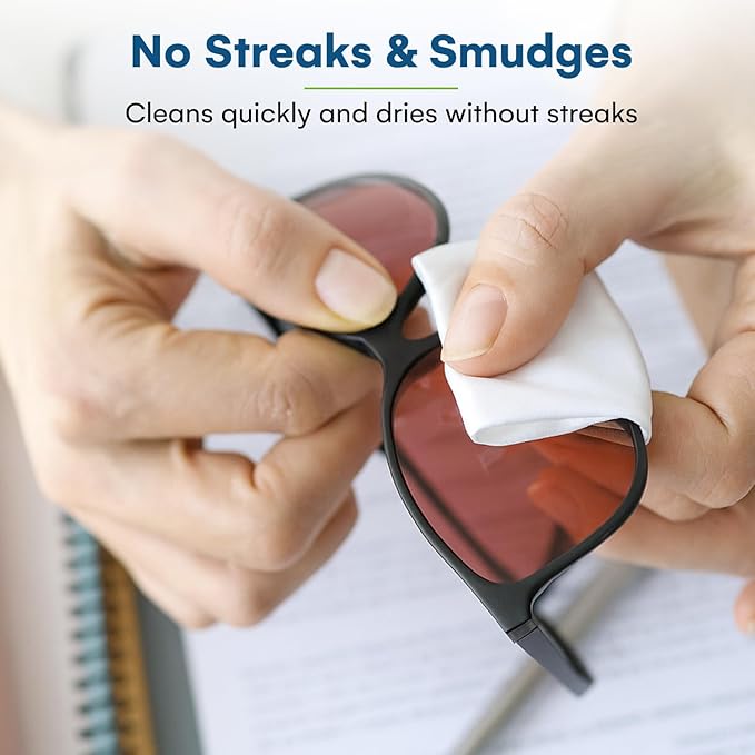 Care Touch Lens Wipes for Eyeglasses- 100 Count Individually Wrapped Pre- Moistened Wipes, 5 x 6 Inch- Camera Lens, Sunglasses and Glasses Cleaner,- Gentle and Portable for Cleaning of Optical Devices