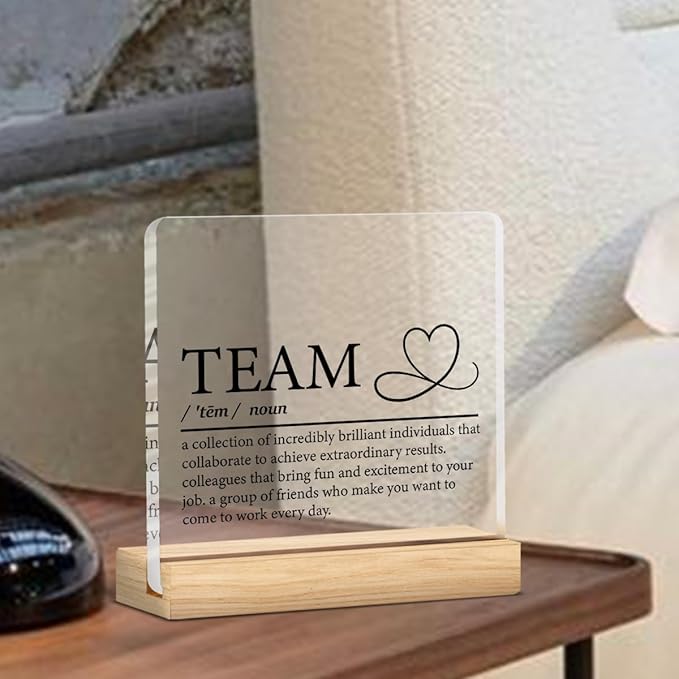 Team Appreciation Gifts for Coworkers Employees, Office Gifts for Women Men Staff Work Bestie Teachers Coaches, Teamwork Desk Decor Acrylic Sign for Home Office, 4 x 4 Inches