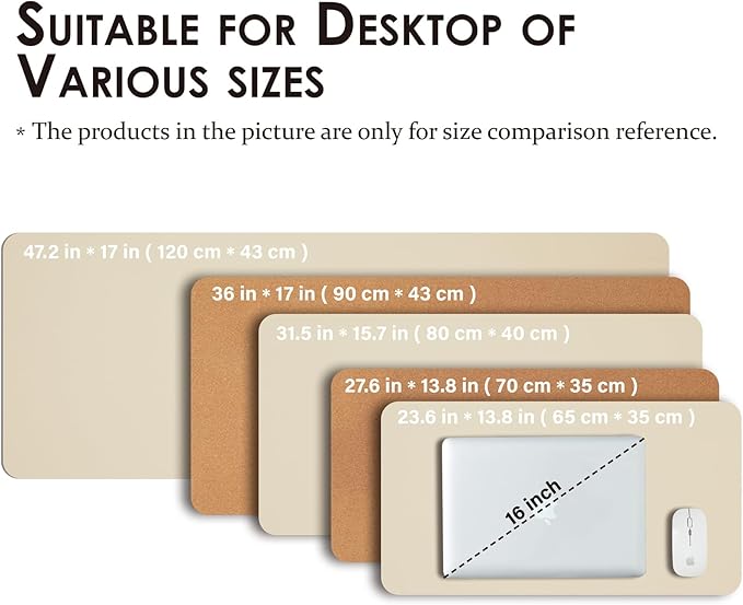 Cork Desk Mat - Small Dual-Sided Desk Pad for Office and Home - Desk Organization and Accessories - Ideal for Large Mouse Pad and Small Desk Mats on Top of Desks(Beige,23.6"x 13.8")
