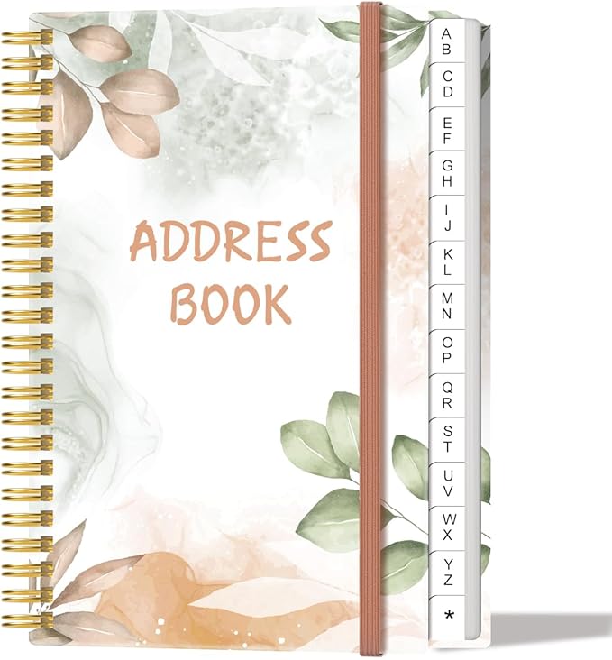 Address Book with Alphabetical Tabs - Small Address Book Spiral with Address Contacts, Special Date, Phone, Birthday & Internet Login Password for Home and Office, 4.3" x 6.2", Rose Leaf