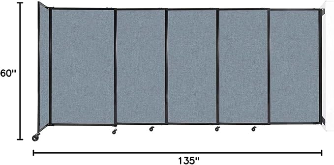 Wall-Mounted Sliding StraightWall Room Divider | Adjustable Widths | Locking Wheels | Room Separator | Up to 11'3" Wide x 5' Tall Powder Blue Fabric Panels