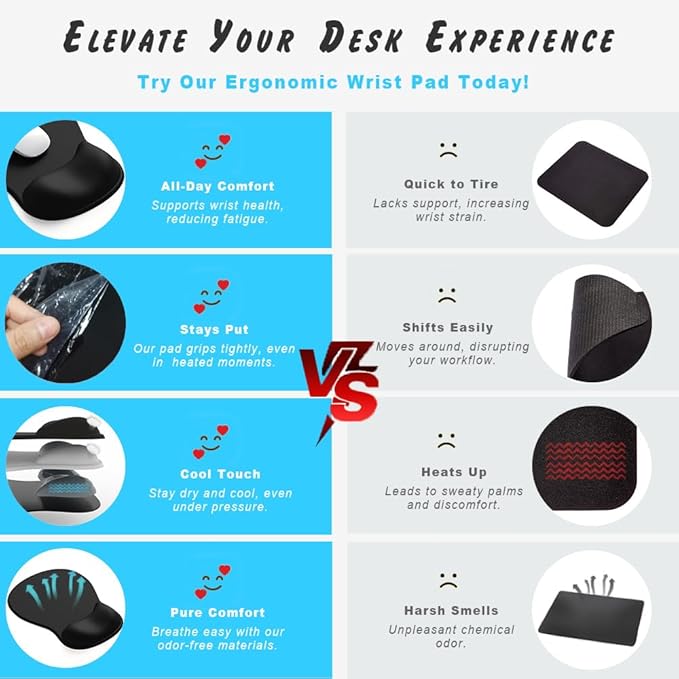 ErgoComfort Gel Wrist Rest Mouse Pad-Ergonomic Office Mousepad with Wrist Support-Non-Slip, Design Desk Accessories Mat for Home&Game Decor (04Graphite Glide)