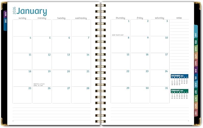 HARDCOVER 2026 Planner, 8.5"x11": 14 Months (November 2025 - December 2026), Daily Weekly Monthly Planner, Yearly Agenda, Bookmark, Pocket Folder and Sticky Note Set (Black Gold Numbers)